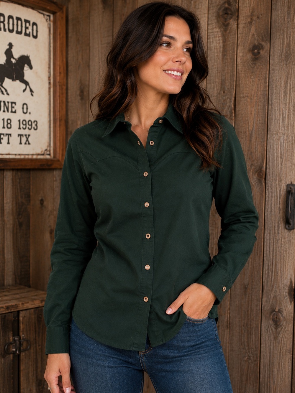 Panhandle Slim Western Shirt Women’s Large Black Long Sleeve Wooden Button